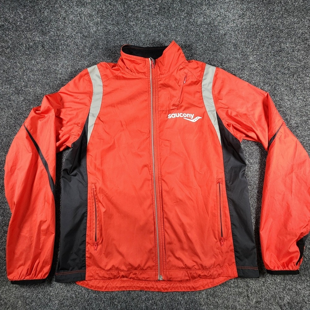 Saucony Windbreaker Running Jacket Women Medium Red Black Reflective Full Zip